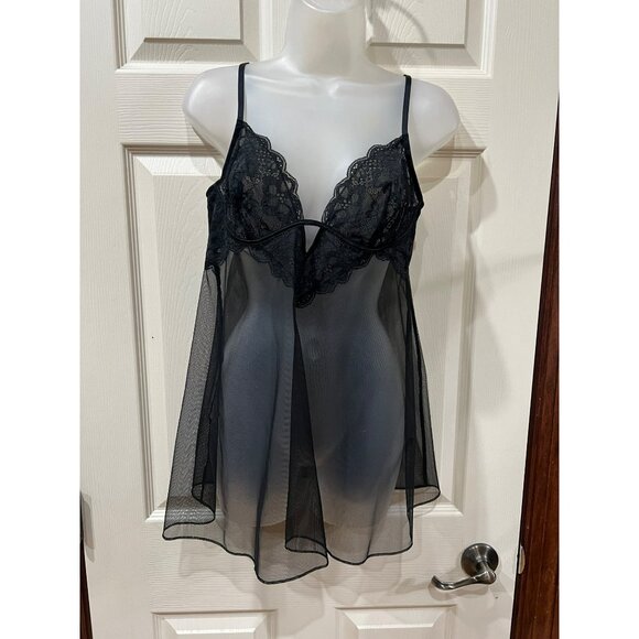 NWT Victorias Secret Black Sheer Lace Babydoll Lingerie With Adjustable Straps S - Picture 2 of 7